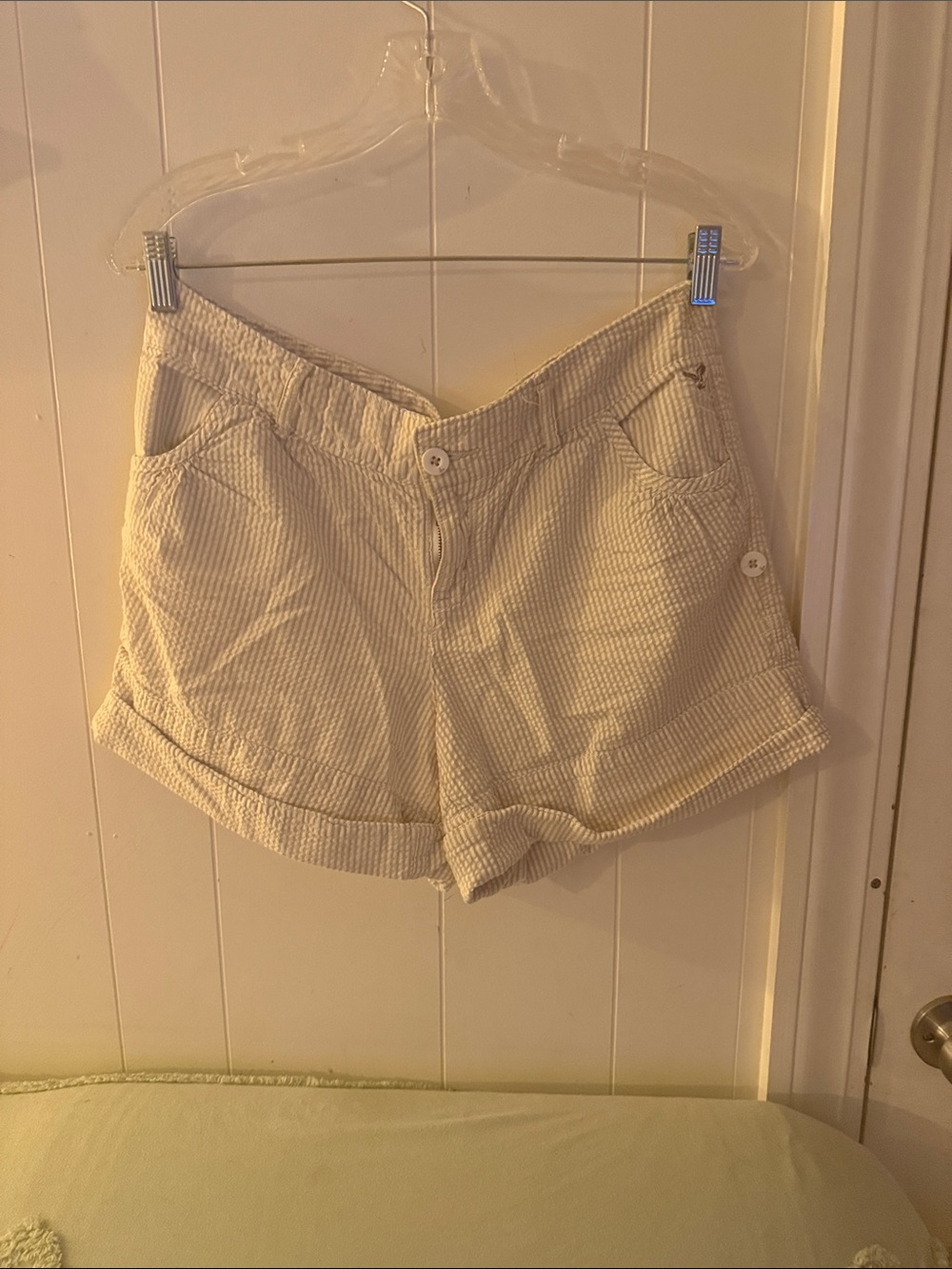 American Eagle Outfitters Cream and tan Seersucker Women's Shorts